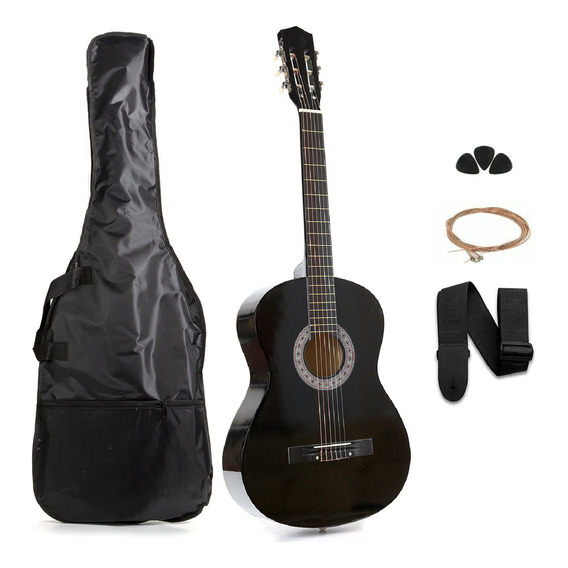 Guitarra Criolla Clásica Femmto Ambidiestro Color Negro Material del diapasón Madera dura Orientación de la mano Diestro