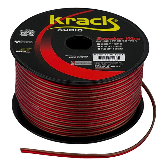 Rollo De Cable Para Bocina 100mts Calibre 18 X 2 Krack Audio