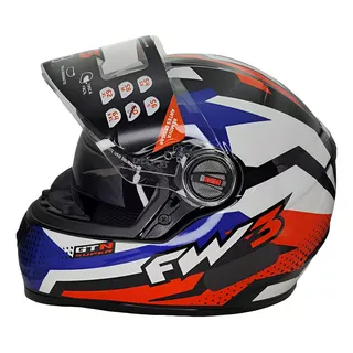 Capacete Fw3 Gtx Super Vermelho/azul/branco Com Óculos Uv