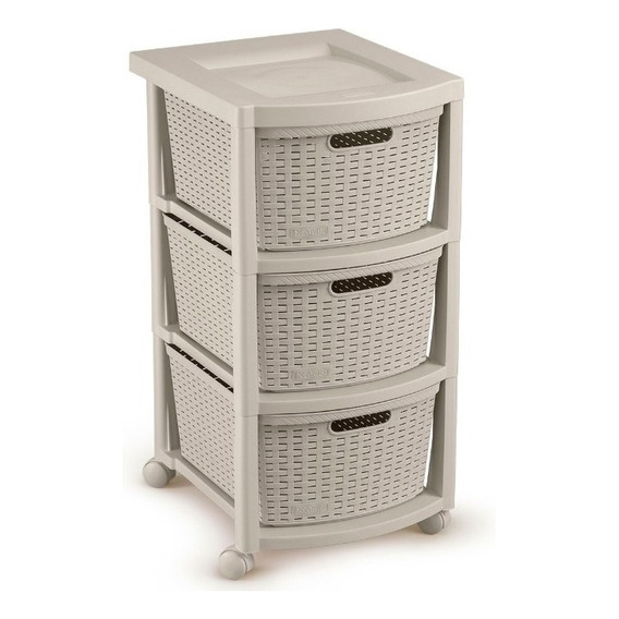 Cajonero Apariencia Rattan 3 Gavetas Altas Color Taupe