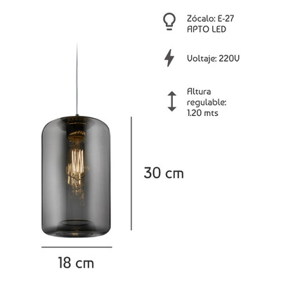 Lampara Colgante Rolo Fume Diseño Apto Led E27