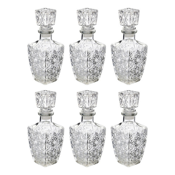 Set 6 Licoreras Decantador Diamante Vidrio Cristal 250ml