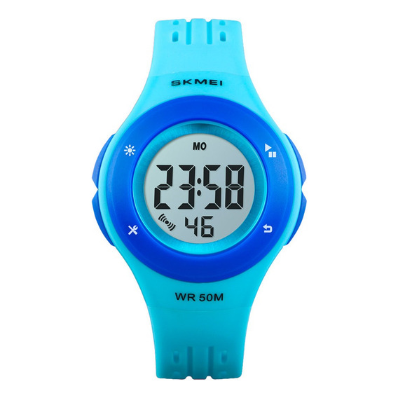 Reloj Niños Niñas Skmei 1455 Digital Alarma Cronometro Malla Celeste/azul Fondo Blanco