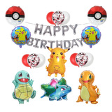 Kit 9 Decoracion Con Globos Cumpleaños Para Fiesta Pokémon