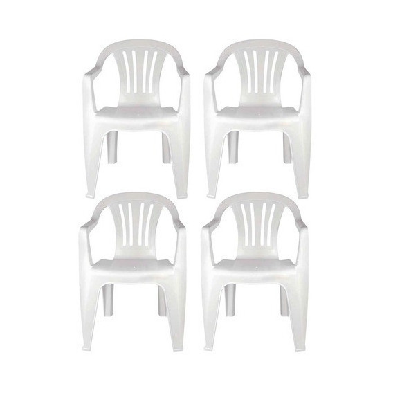 Set De 4  Sillas Plastico Pvc Reforzada Blanca Peso 182kg 