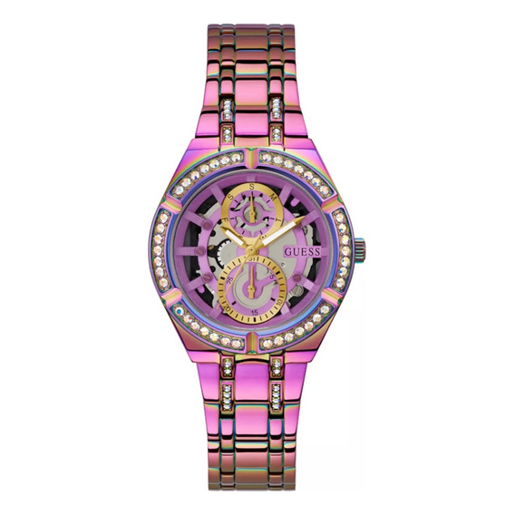 Reloj Para Mujer Marca Guess Color Oro Rosa Crown Jewel Color de la correa Iridiscente Color del bisel Iridiscente Color del fondo Iridiscente