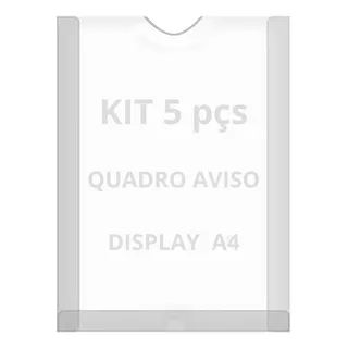 Displays Parede Folha A4 Petg Cristal Quadro Aviso Kit 5 Pçs