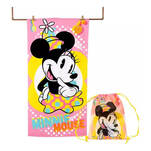Toalla Playa + Bolso Morral Cordel Diseños Disney Marvel Color Minnie Dots Tm