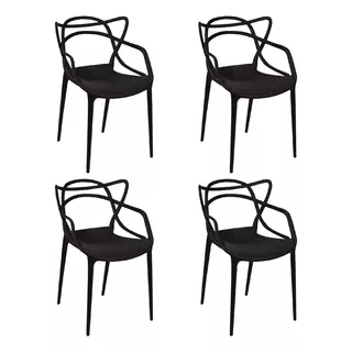 Silla Living Comedor Jardin Set X4 Plastica Apilable Niviko Color Negro