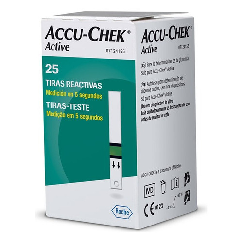 25 tiras reactivas para medidor de glucosa Accu Chek Active