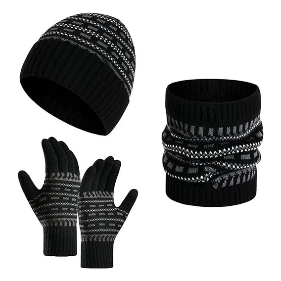 Conjunto Invierno Cálido Bufanda Y Gorro Guantes 3 Piezas