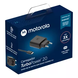 Carregador Motorola Turbo Moto One 20w Anatel Cor Preto