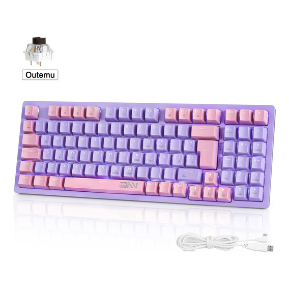 TERPORT TR95 90% Teclado Gamer Español Con Ñ Luz Blanca, Swith Outemu Cafe Hotswap, Cable Tipo-C Removible, Teclado Mecanico Alambrico De 95 Teclas Antighosting Para Juegos&Escritura