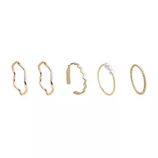 Anillos De Perlas De Oro Para Mujer Joyeria Moda Set 5