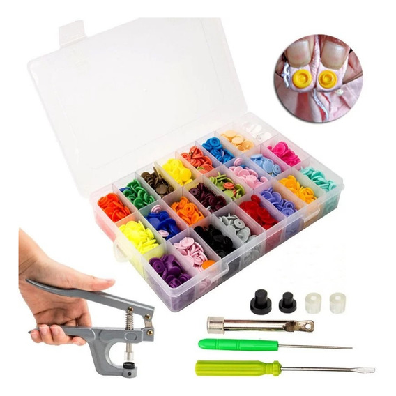 Kit Glarks 360pcs T5 Snaps Plastico Alicates Buttons Presion