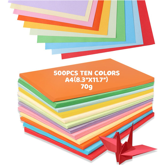 500 Hojas 10 Colores Resma Paper A4 School Printing Origami