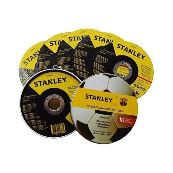 Set 10 Discos De Corte Stanley Amoladora 115mm Lata Sta8063b Color Amarillo/negro