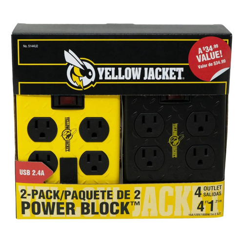 Multicontacto Yellow Jacket Power Block 4 Salidas 2 Pzas Color Amarillo/Negro
