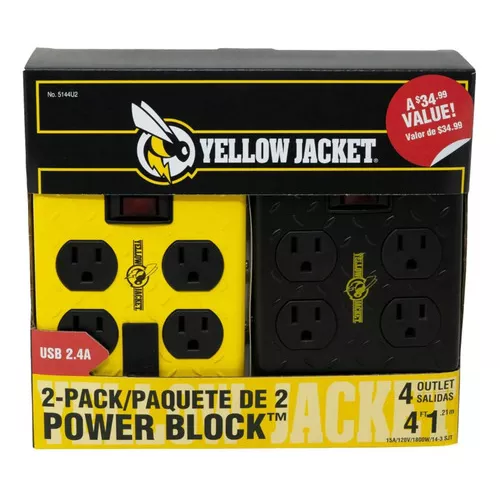 YELLOW JACKET Bloc multiprise à 4 prises, rallonge de 4', acier