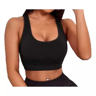 Corpiño Top Basico Deportivo Bra Mujer Lycra Premium Negro 