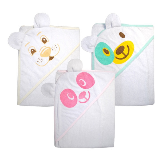 Toallón Towel Para Bebe Con Capucha Orejas Pack X3
