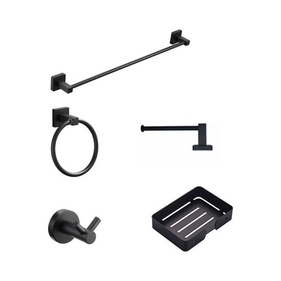 Kit/set De Baño Completo Negro Ideal Para Ducha Acra