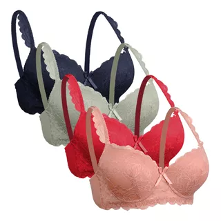 Brasier Paquete 4 Piezas Encaje Sexy Floreado Confort Suave