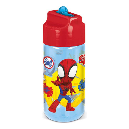 Botella Tritán Spiderman 430 Ml Con Pajita Color Celeste