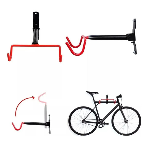 Soporte Horizontal Rojo Y Negro De Pared Para Bicicleta