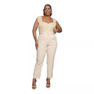 Calça Plus Size Alfaiataria Social Com Cinto Forrado Moda