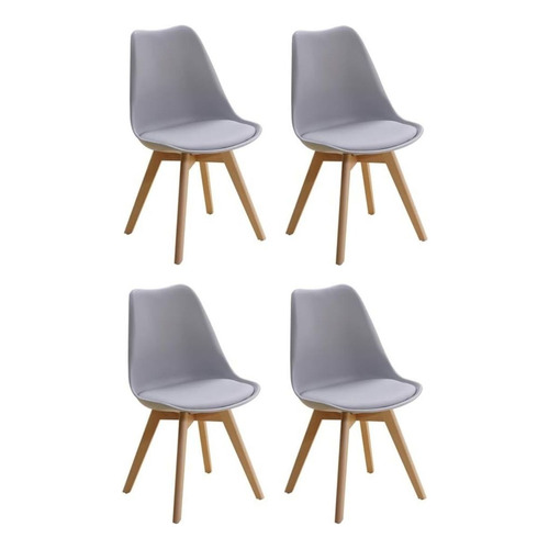 Juego Sillas X 4 Eames De Comedor Nordica Madera Acolchonada Asiento Gris Diseño De La Tela Liso Imback IBK-SCT001