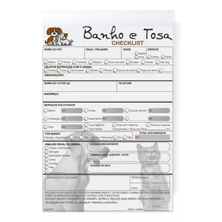 5 Blocos De Anamnese Pet Ficha De Banho E Tosa Premium