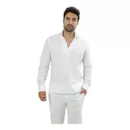 Camisa Bata Masculina Manga Longa Flamê Branco