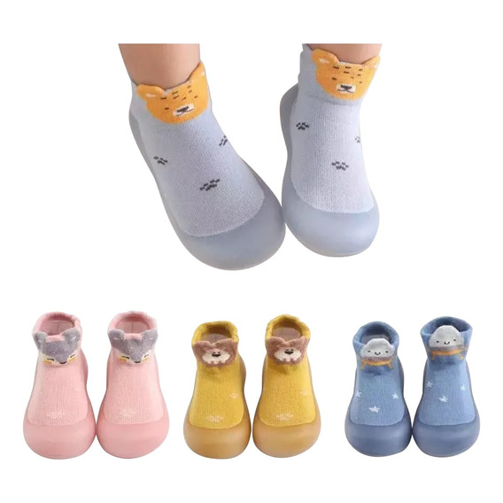 Zapato Tipo Calcetín Antideslizante Para Bebé/niños, 3 Pares