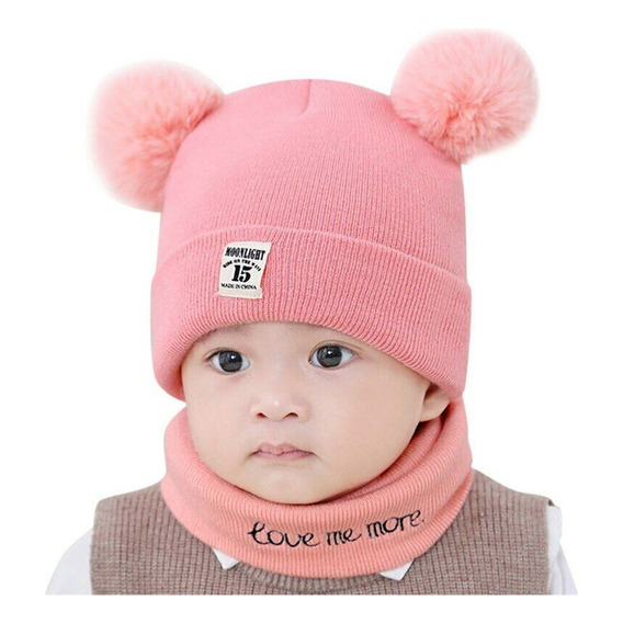 Gorro De Invierno Con Pompones + Cuello Para Bebes Hw-053