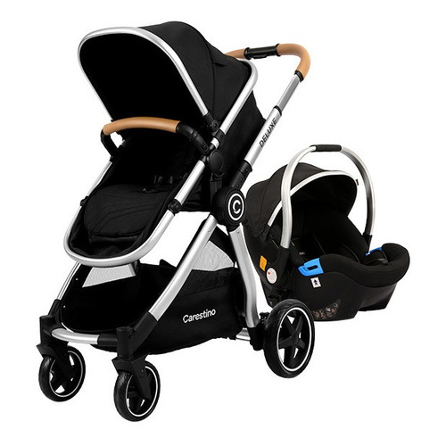 Coche de paseo Carestino 3 en 1 Deluxe V2 V2 CO007-V2-NN new black con chasis color plateado