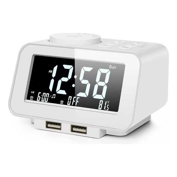 Reloj Despertador Con Radio Y 2 Cargadores Usb P/dormitorio