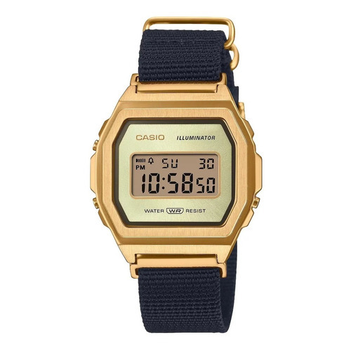 Set Reloj Casio Serie Premium A1000mgn-9 E-watch Color de la correa Negro / adicional dorado Color del bisel Dorado Color del fondo Dorado