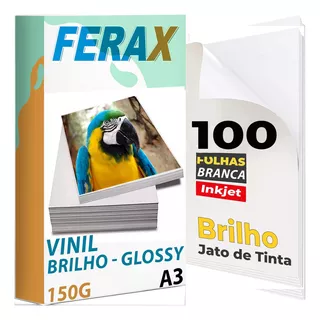 100 Vinil Adesivo Branco Brilho A3 Impressora Jato De Tinta