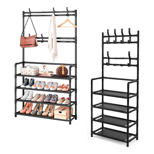 Mueble Organizador De Ropa Zapatera Perchero 4 Niveles Color Negro