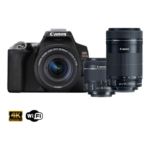 Kit Canon Eos Rebel Sl3 + lente 18-55 mm + lente 55-250 mm color negro