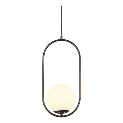 Colgante 1 Luz Marsella Oval Negro Globo Opal Apto Led Ld Negro