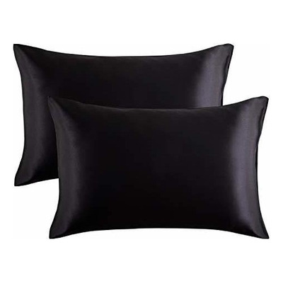 Funda Almohada Pack 2 Piezas Saten King Size Negro Azabache