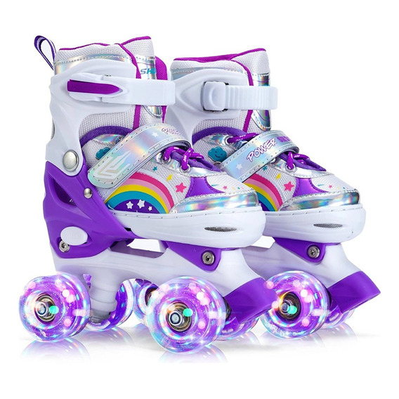 Patines 4 Ruedas Led Ajustable Para Niñas Arcoiris Morado