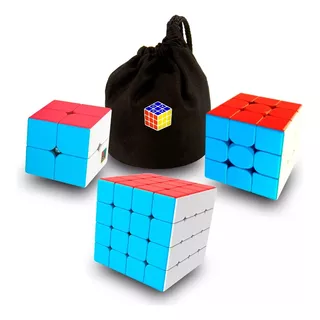 Combo 3 Cubos Moyu Meilong 2x2 3x3 4x4 + Estuche Full