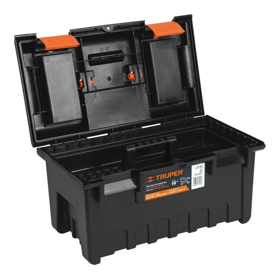 Caja De Herramientas Plastica 19 Pulgadas Truper 11143 Color negro y naranja