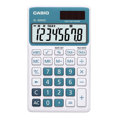 Calculadora Portatil Casio Sl 300nc 8 Digitos Pila Y Solar Color Azul y Blanco