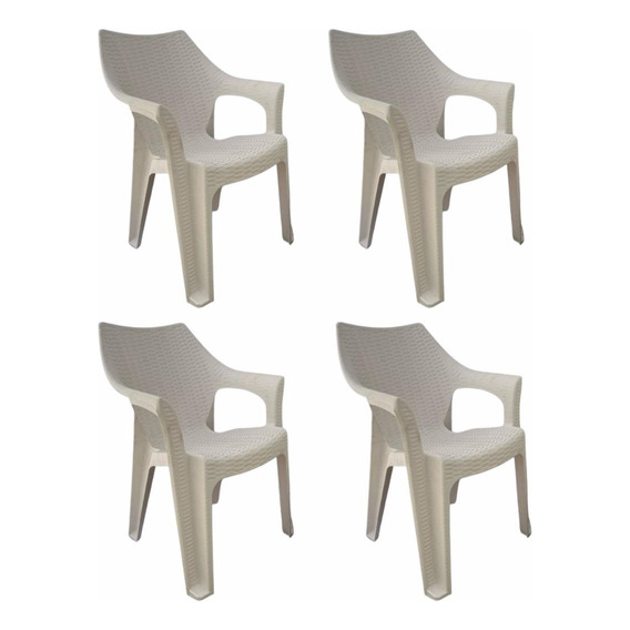 Set Silla Apilable Plástico Duro Rattan Exterior X4 Piezas