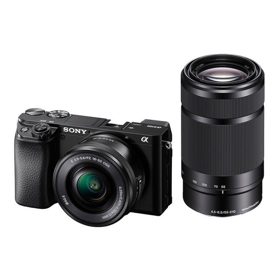  Sony Kit Alpha 6100 + lente 16-50mm OSS + lente 55-210mm OSS ILCE-6100Y sin espejo color  negro