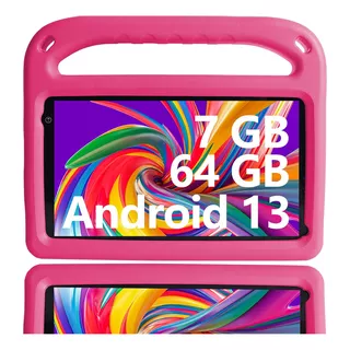 Tablet Para Niños Goodtel G7 7 Pulgadas 64gb Rom Rosa Y 7gb Ram Kids Tableta Android 13 Quad-core Bluetooth Wifi6 Parental Control Certificación Google Gms Con Funda